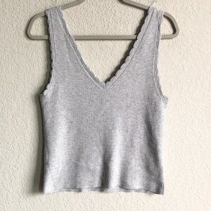 Aerie Reversible Sweater Tank Top Heathered Grey Scalloped Edge